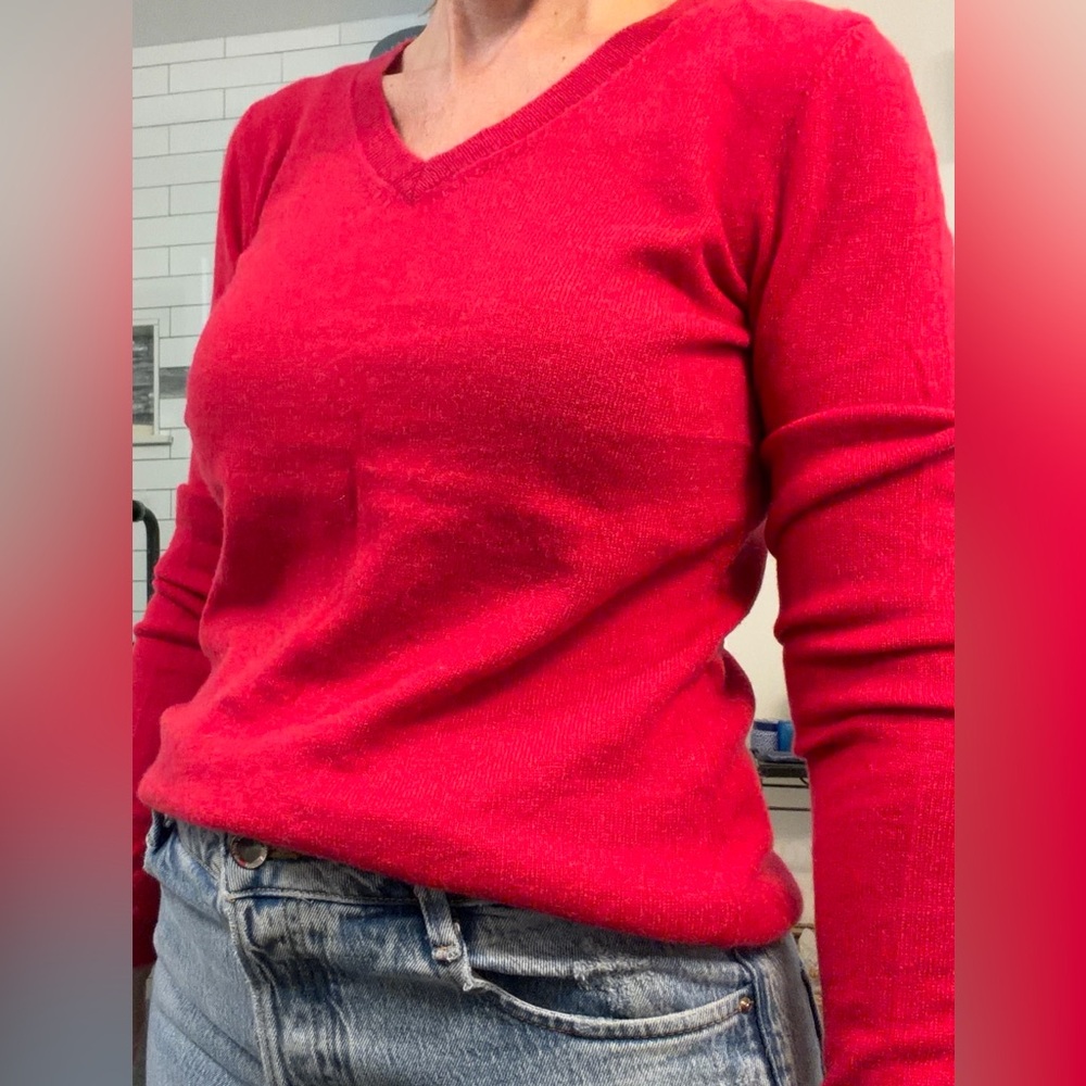 Cashmere Bloomingdale’s Red V-Neck Sweater